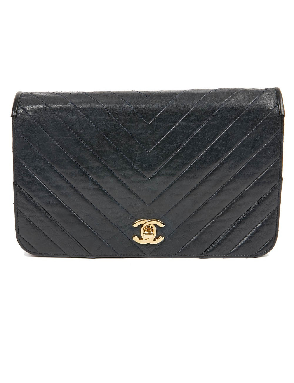 Vintage Chanel flap bag in navy blue leather
