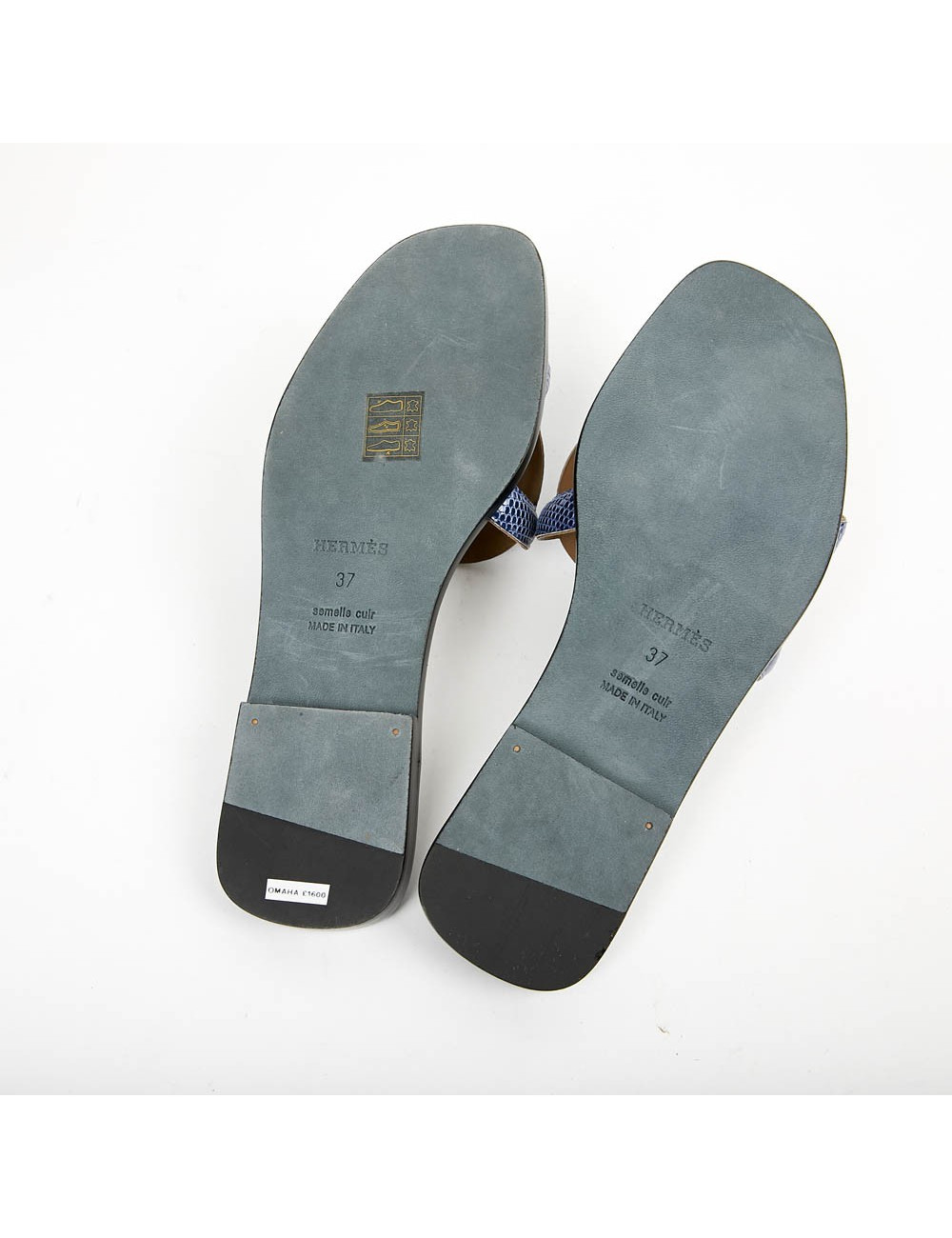 Sandales Omaha HERMES lézard bleu maritime T37