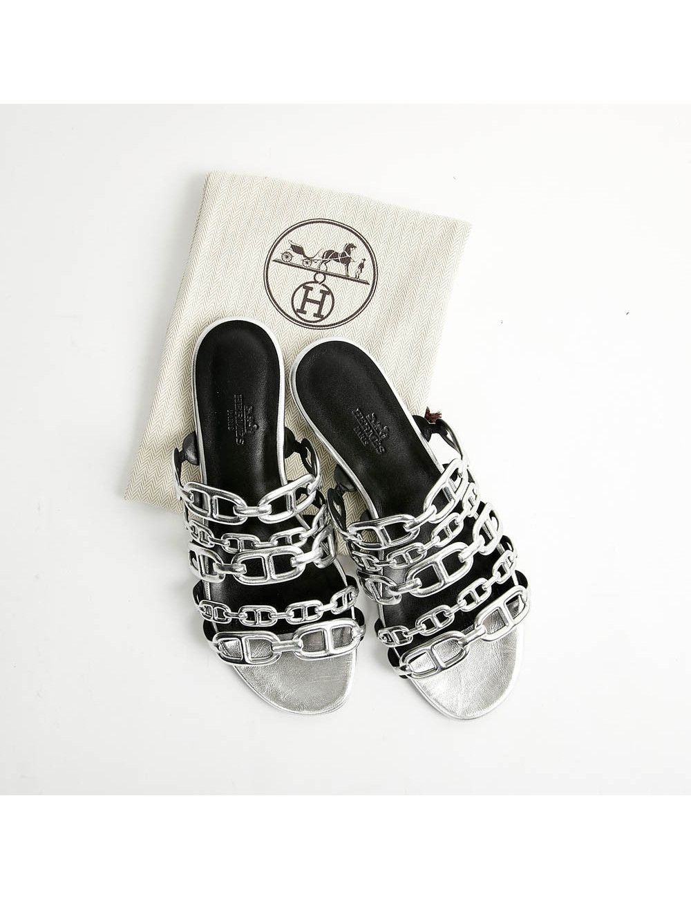 Sandales argentées HERMES T36,5