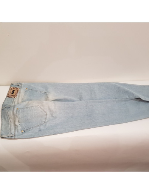 Jean MET bleu ciel à strass dorés et noirs