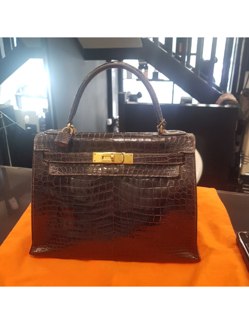Kelly 28 HERMES Porosus marron