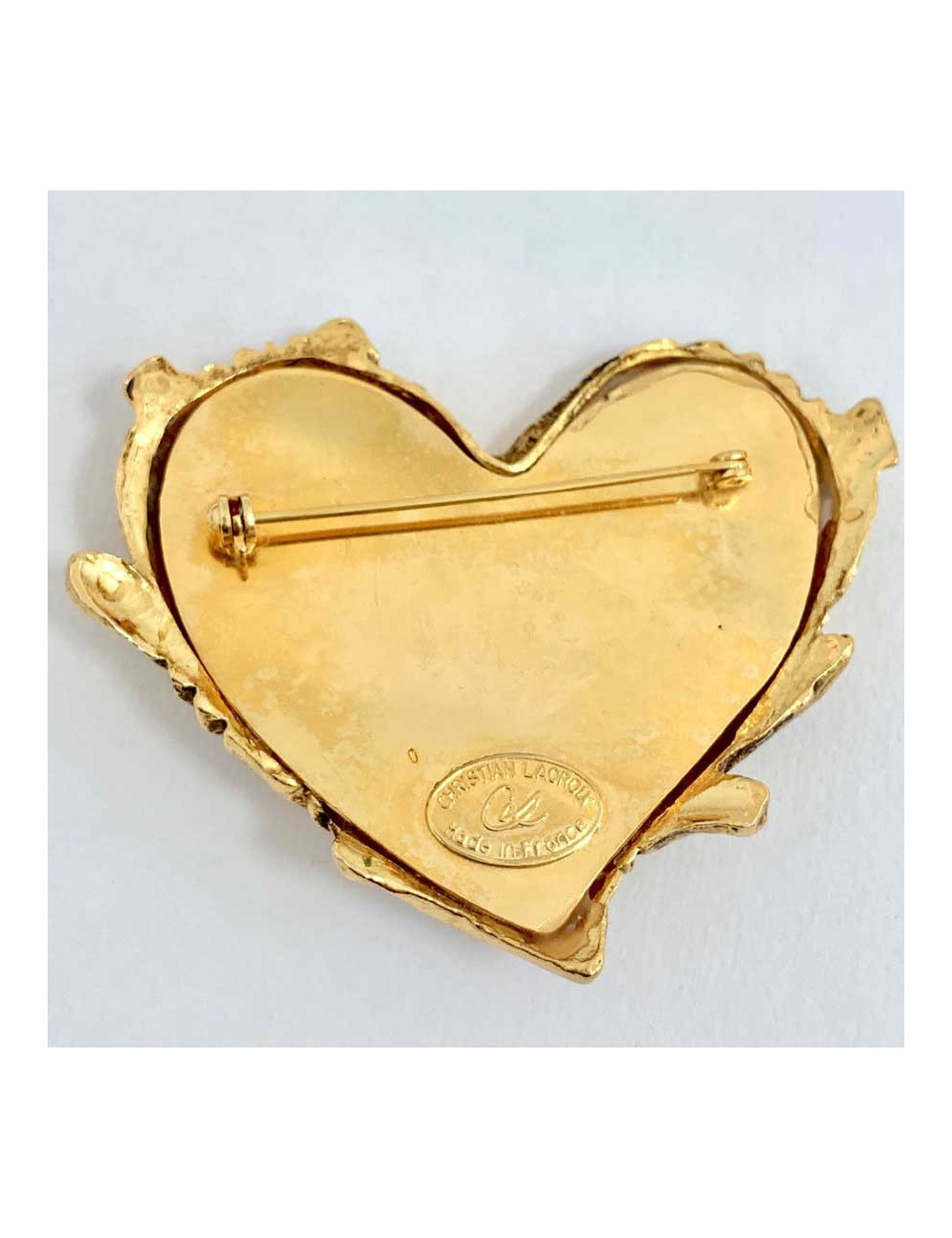  CHRISTIAN LACROIX Broche vintage coeur fuschia et doré