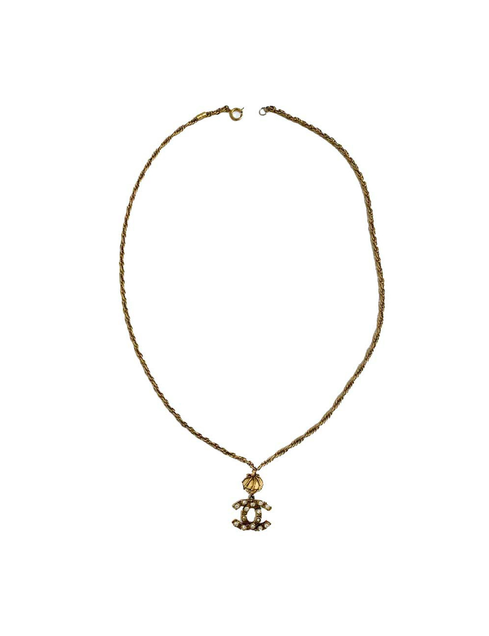 Long collier doré CHANEL CC strass vintage