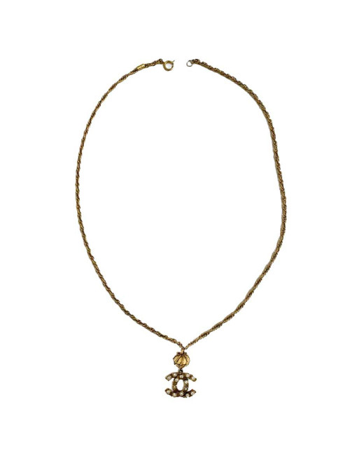 Long collier doré CHANEL CC strass vintage