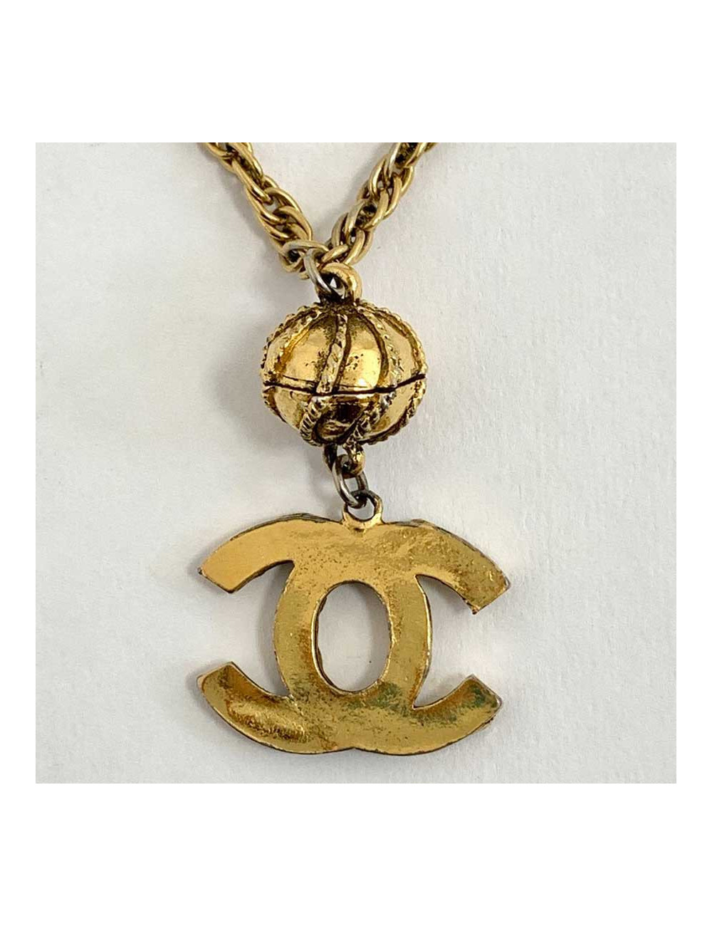 Long collier doré CHANEL CC strass vintage