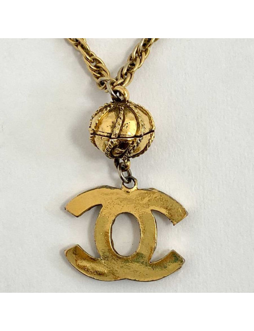 Long collier doré CHANEL CC strass vintage