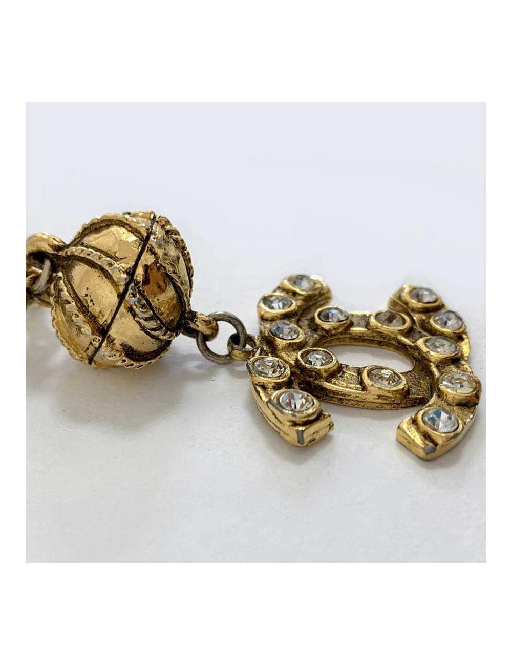 Long collier doré CHANEL CC strass vintage