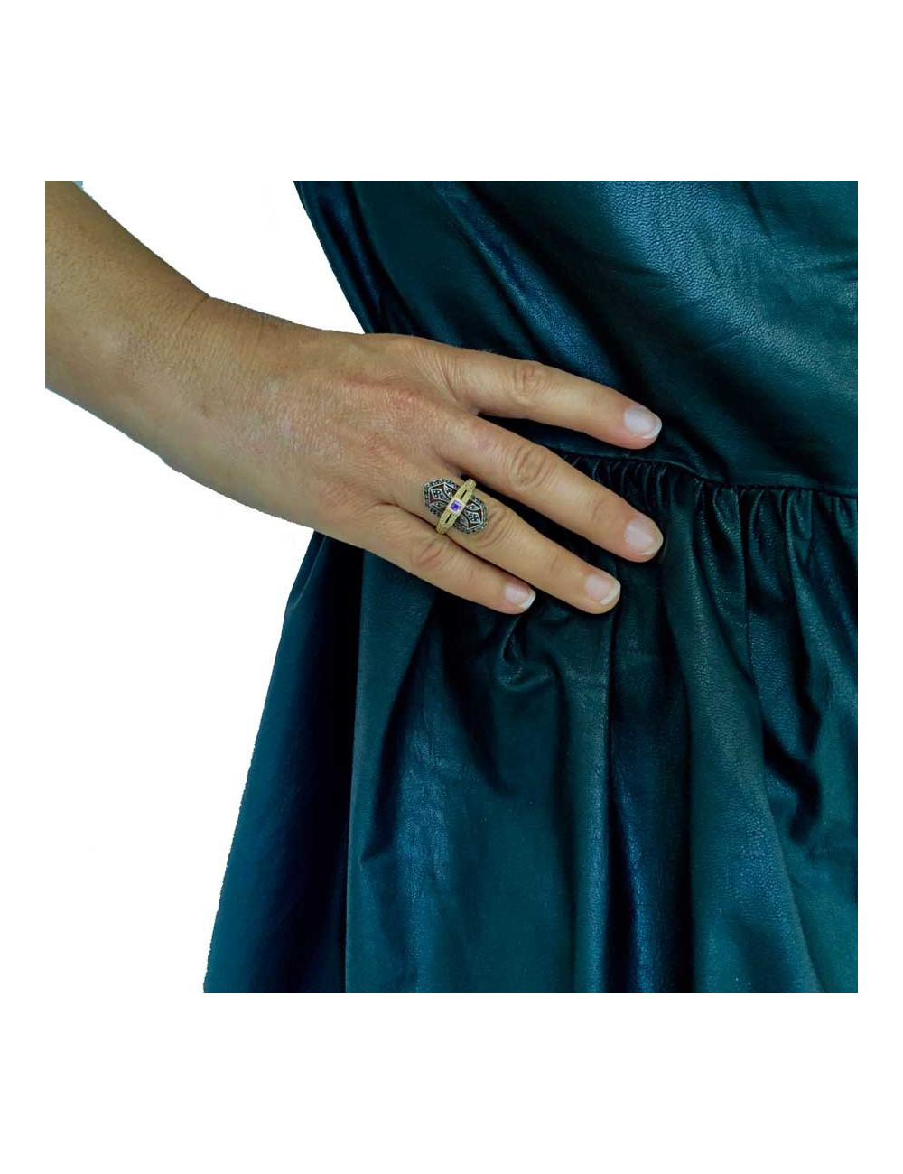 Bague Art Deco argent, or, et améthyste