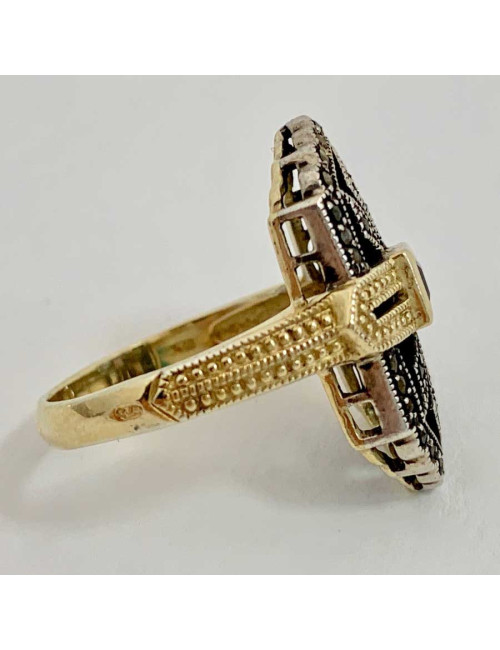 Bague Art Deco argent, or, et améthyste