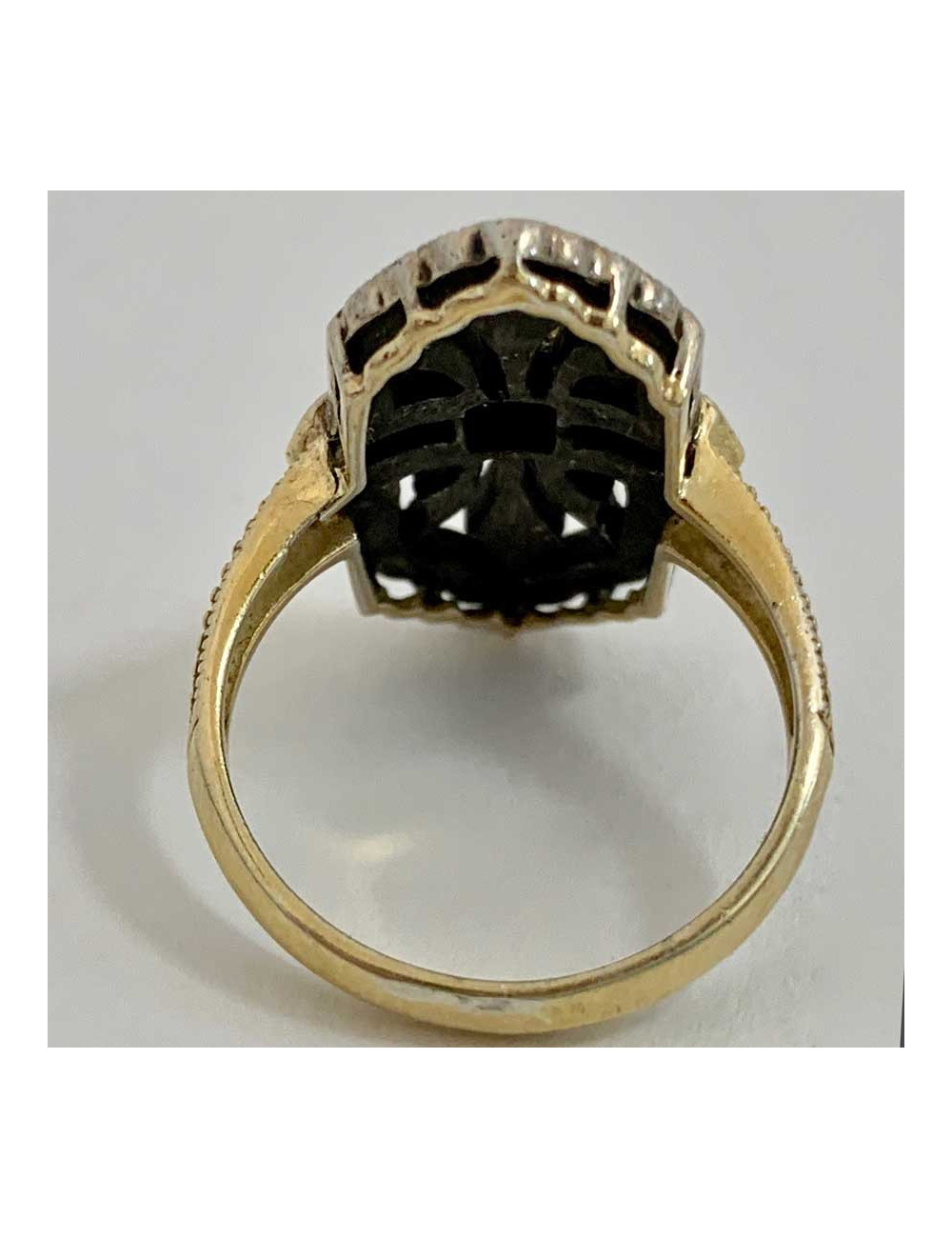 Bague Art Deco argent, or, et améthyste