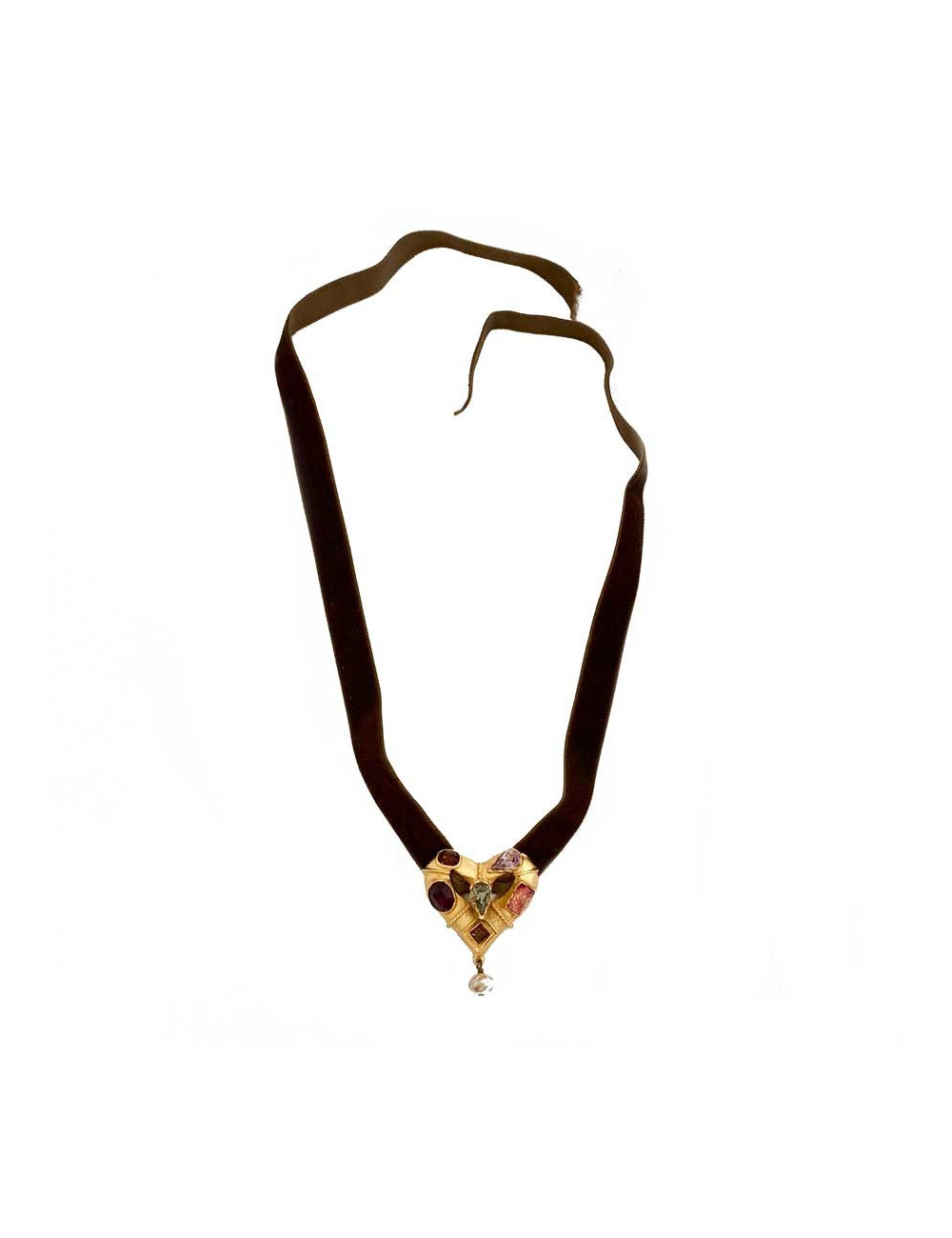 Collier Vintage CHRISTIAN LACROIX cordon velours marron