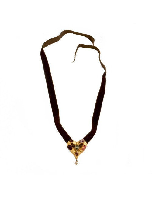 Collier Vintage CHRISTIAN LACROIX cordon velours marron
