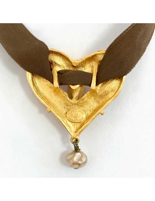 Collier Vintage CHRISTIAN LACROIX cordon velours marron