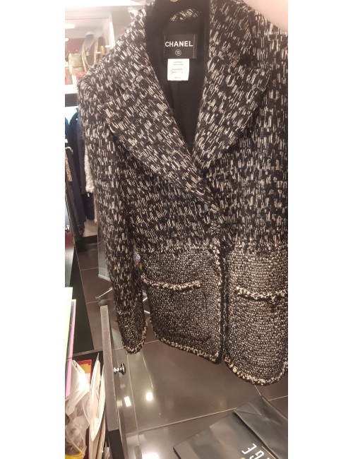 Veste CHANEL T48 laine bicolore blanc et noir