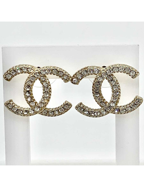 boucles d'oreille clous CHANEL GM strass