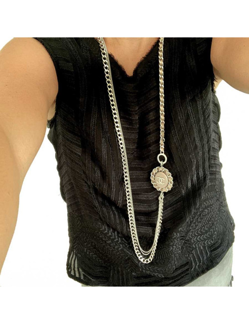 Sautoir CHANEL gourmette argent
