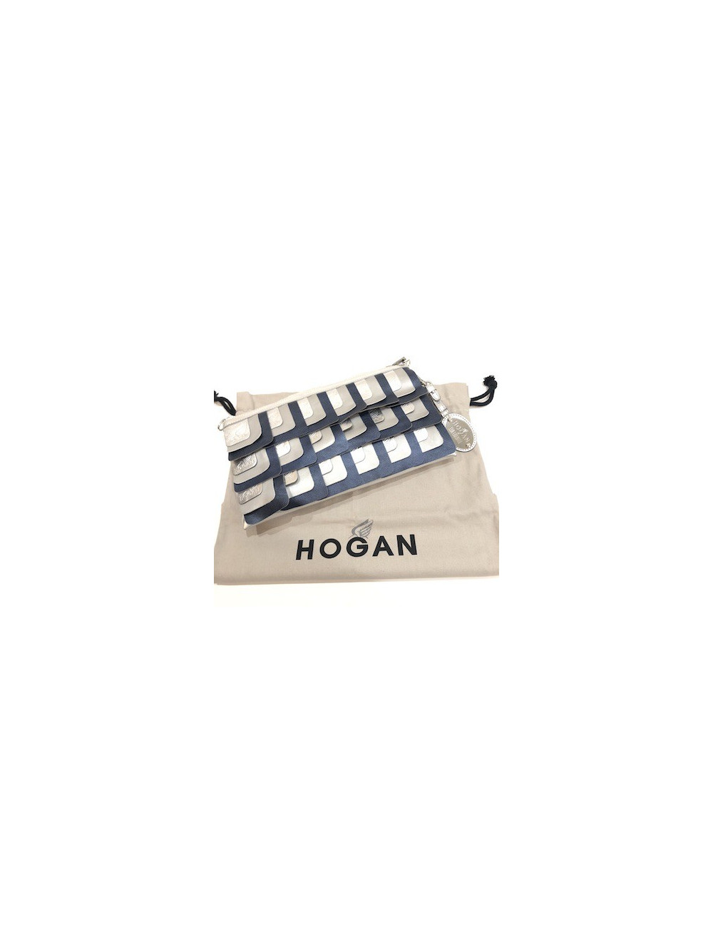 Pochette HOGAN by KARL LAGERFELD en cuir argent et bleu 