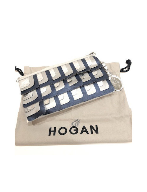 Pochette HOGAN by KARL LAGERFELD en cuir argent et bleu 