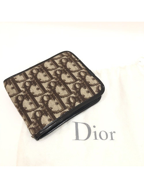 Dior Vintage Canvas and Brown Leather Wallet
