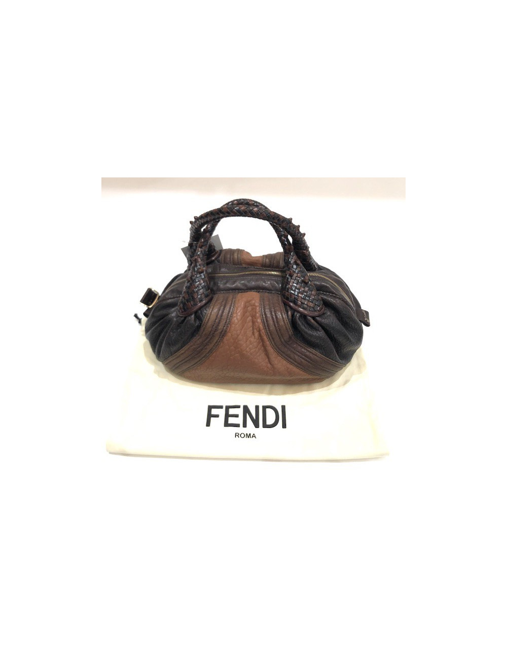 FENDI mini  bag Spy model in light and dark brown leather