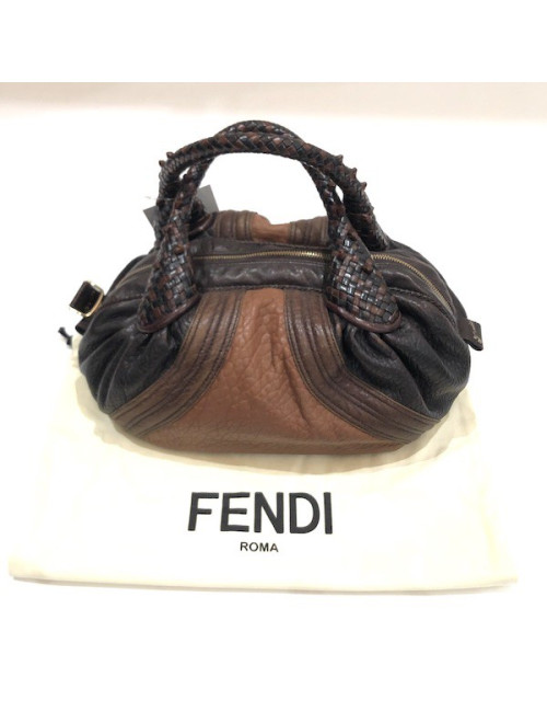 Sac FENDI spy mini cuir grainé marron foncé et camel