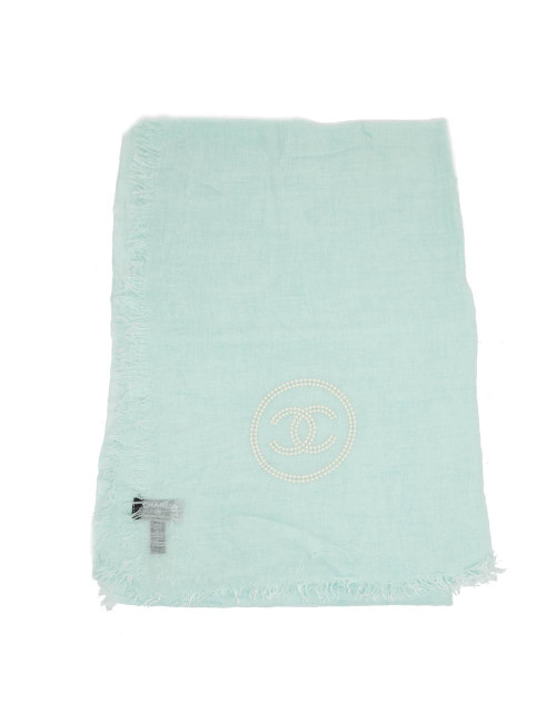 Paréo CHANEL  cachemire et soie vert d'eau 