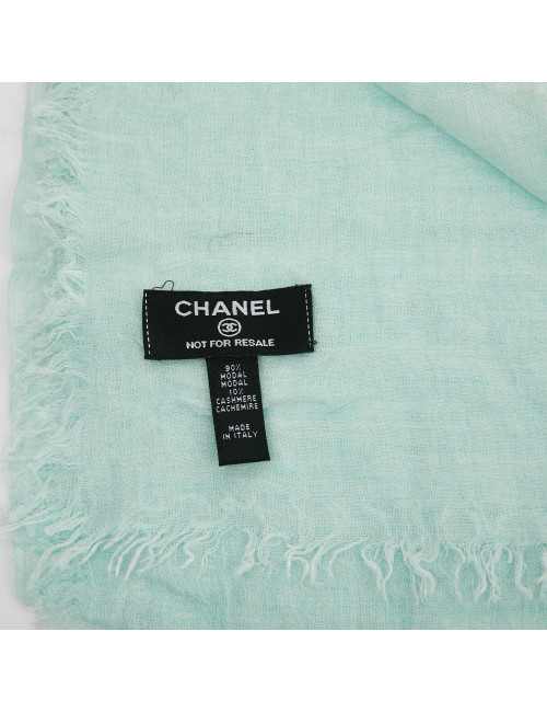 Paréo CHANEL  cachemire et soie vert d'eau 
