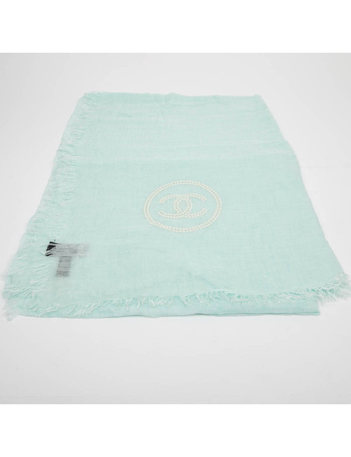 Paréo CHANEL  cachemire et soie vert d'eau 