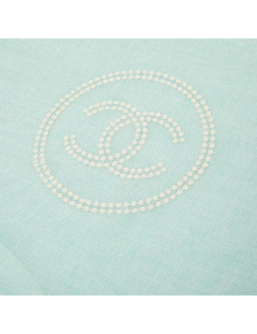Paréo CHANEL  cachemire et soie vert d'eau 