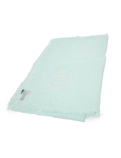 Paréo CHANEL  cachemire et soie vert d'eau 