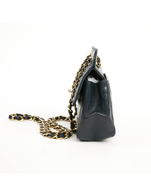 Petit sac vintage CHANEL cuir lisse bleu marine