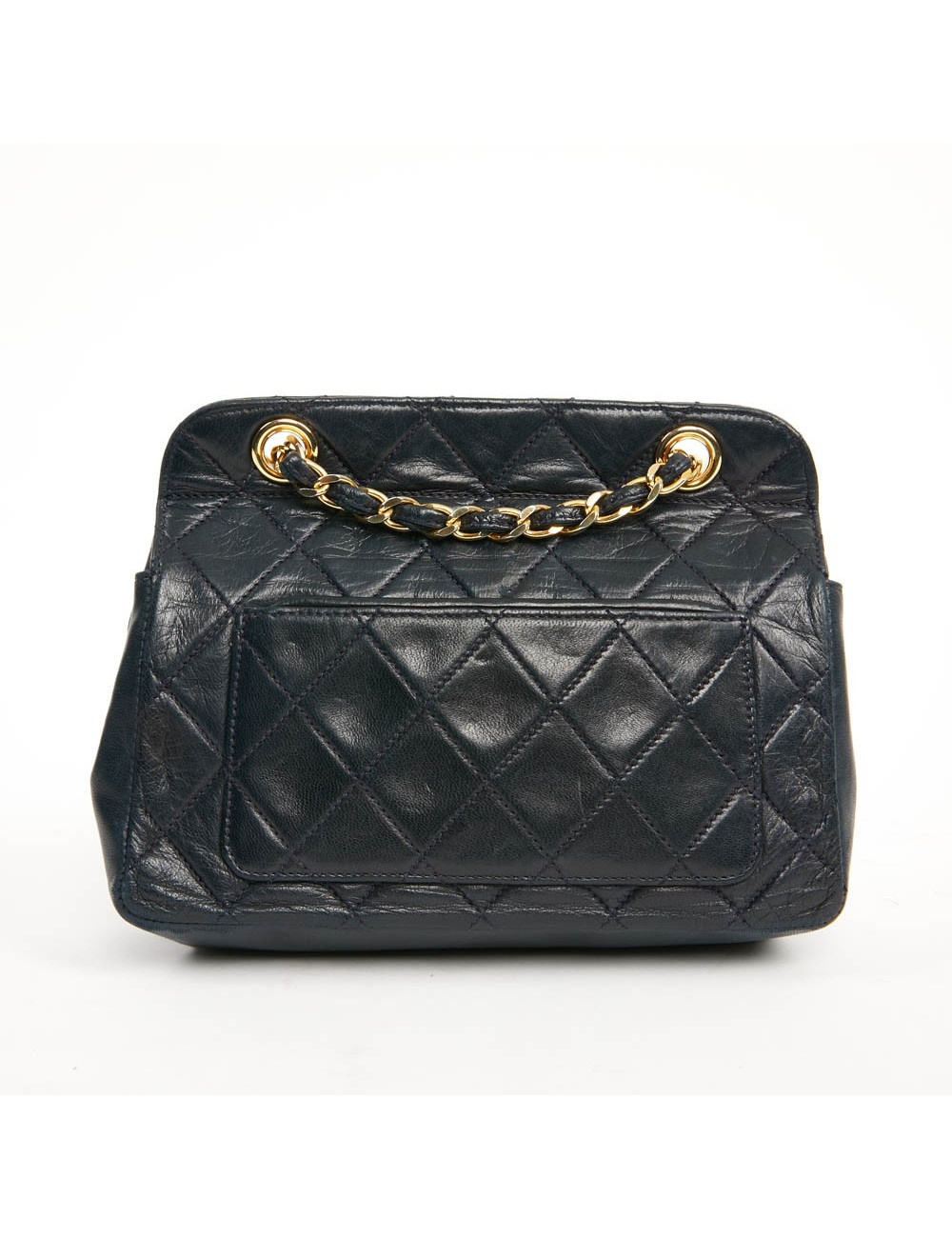 Petit sac vintage CHANEL cuir lisse bleu marine