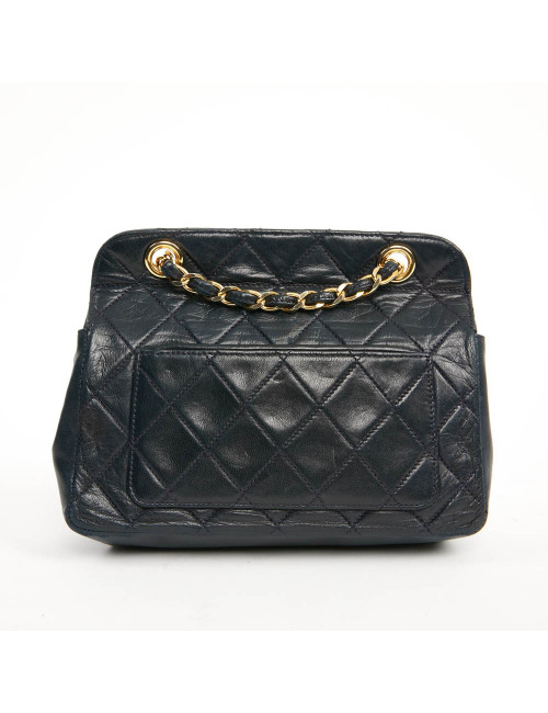 Petit sac vintage CHANEL cuir lisse bleu marine