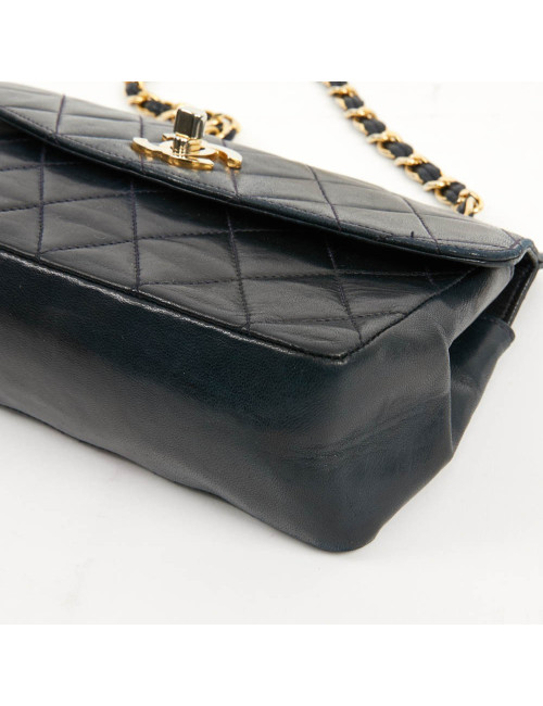 Petit sac vintage CHANEL cuir lisse bleu marine
