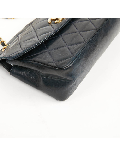 Petit sac vintage CHANEL cuir lisse bleu marine