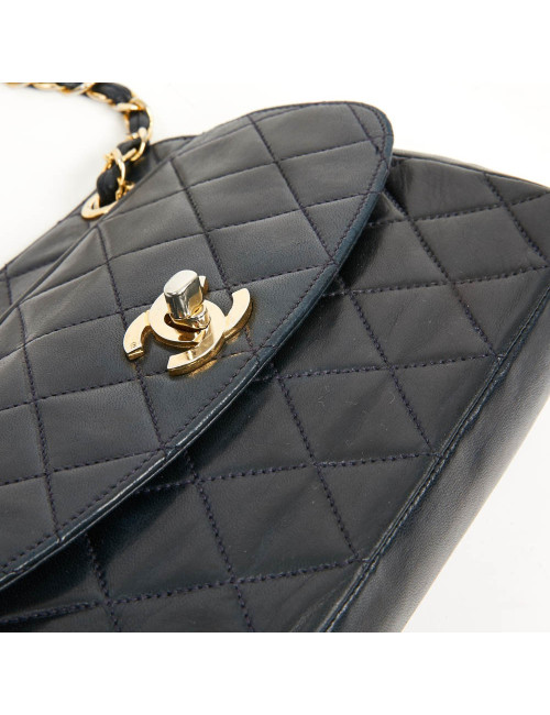 Petit sac vintage CHANEL cuir lisse bleu marine