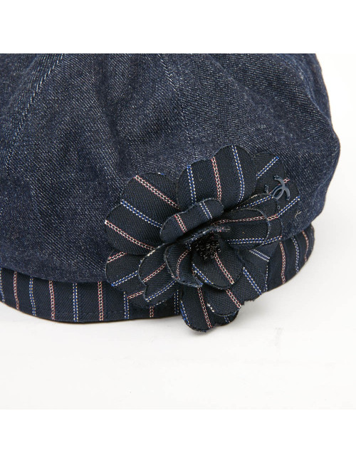 CHANEL Denim and Striped Camellia Beret - Occasion Certified Authentic