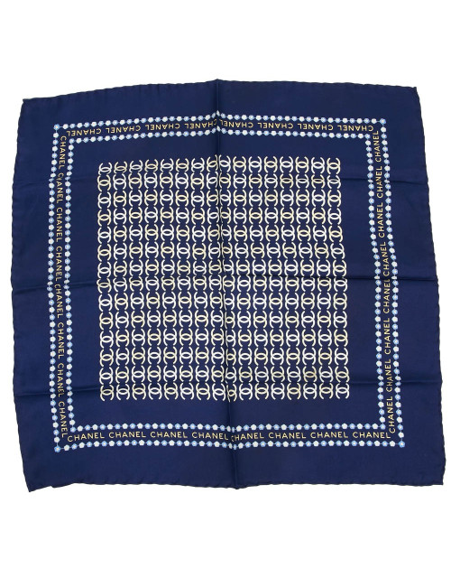 Foulard CHANEL soie CC bleue