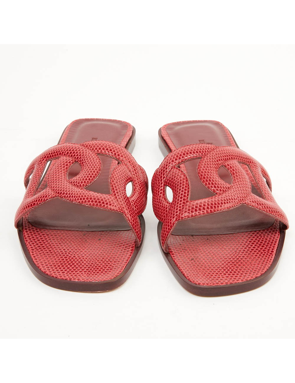 Sandales Omaha HERMES lézard brillant CARMIN