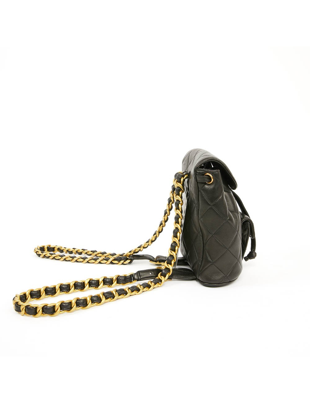 Mini sac à dos CHANEL cuir d'agneau noir