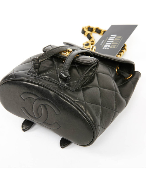 Mini sac à dos CHANEL cuir d'agneau noir