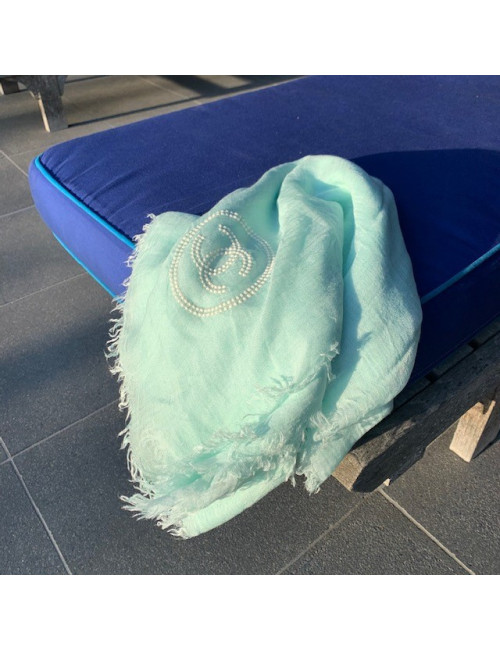 CHANEL cashmere and silk water green pareo