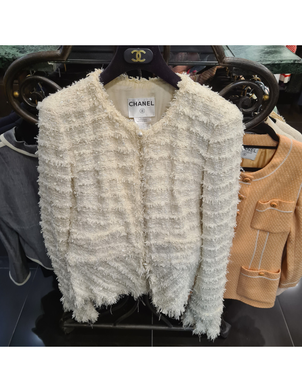 Veste Chanel T42 tweed blanc