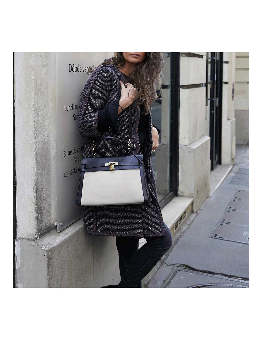 Kelly 32 HERMES toile et cuir