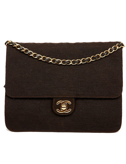 Sac vintage CHANEL en jersey marron