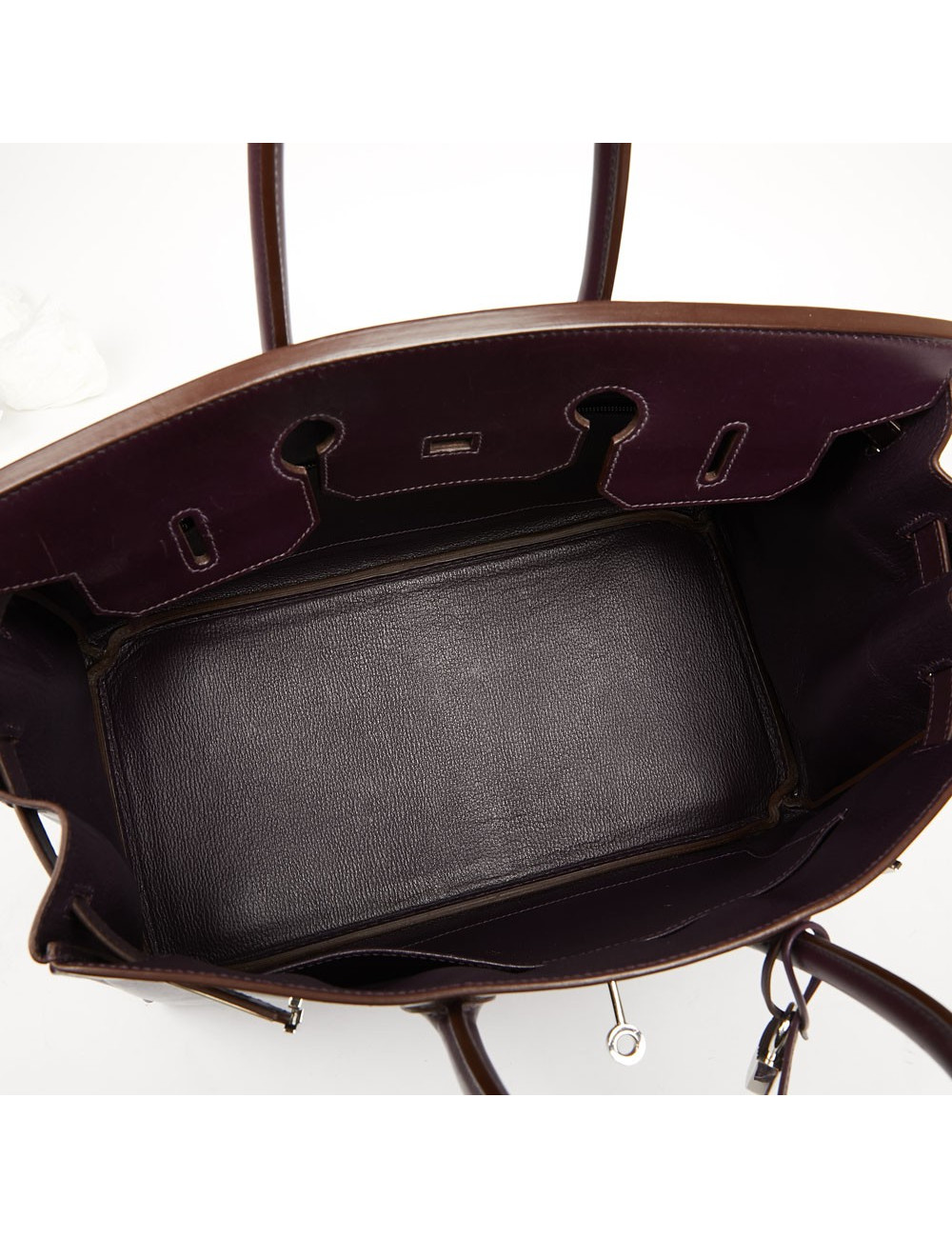 Sac à main Birkin 35 HERMES cuir box raisin