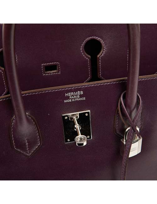 Sac à main Birkin 35 HERMES cuir box raisin