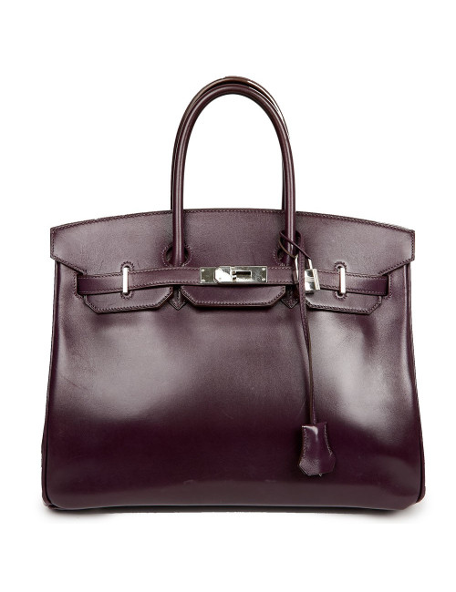 Sac à main Birkin 35 HERMES cuir box raisin
