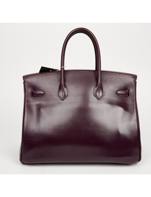 Sac à main Birkin 35 HERMES cuir box raisin