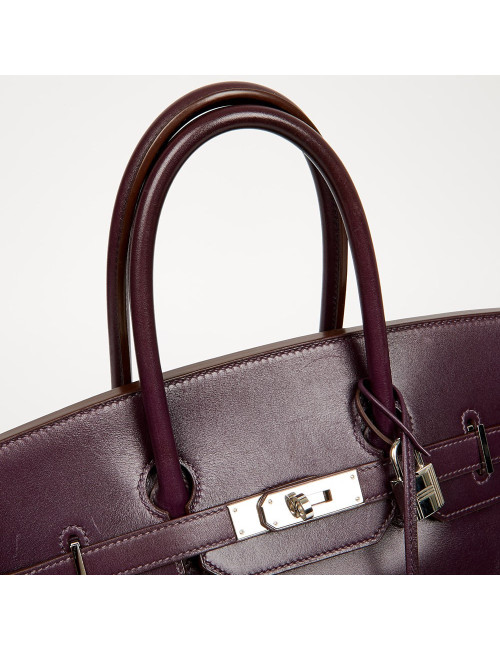 Sac à main Birkin 35 HERMES cuir box raisin